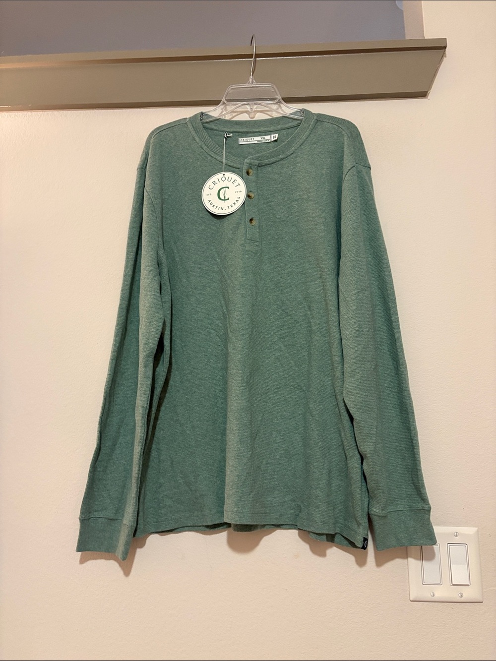 Criquet Men’s Long Sleeve Henley Shirt in Green SZ XXL NWT